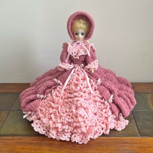 Vintage Handmade Crochet Pink White Blonde Miriam 16” Bed Pillow Fashion Doll